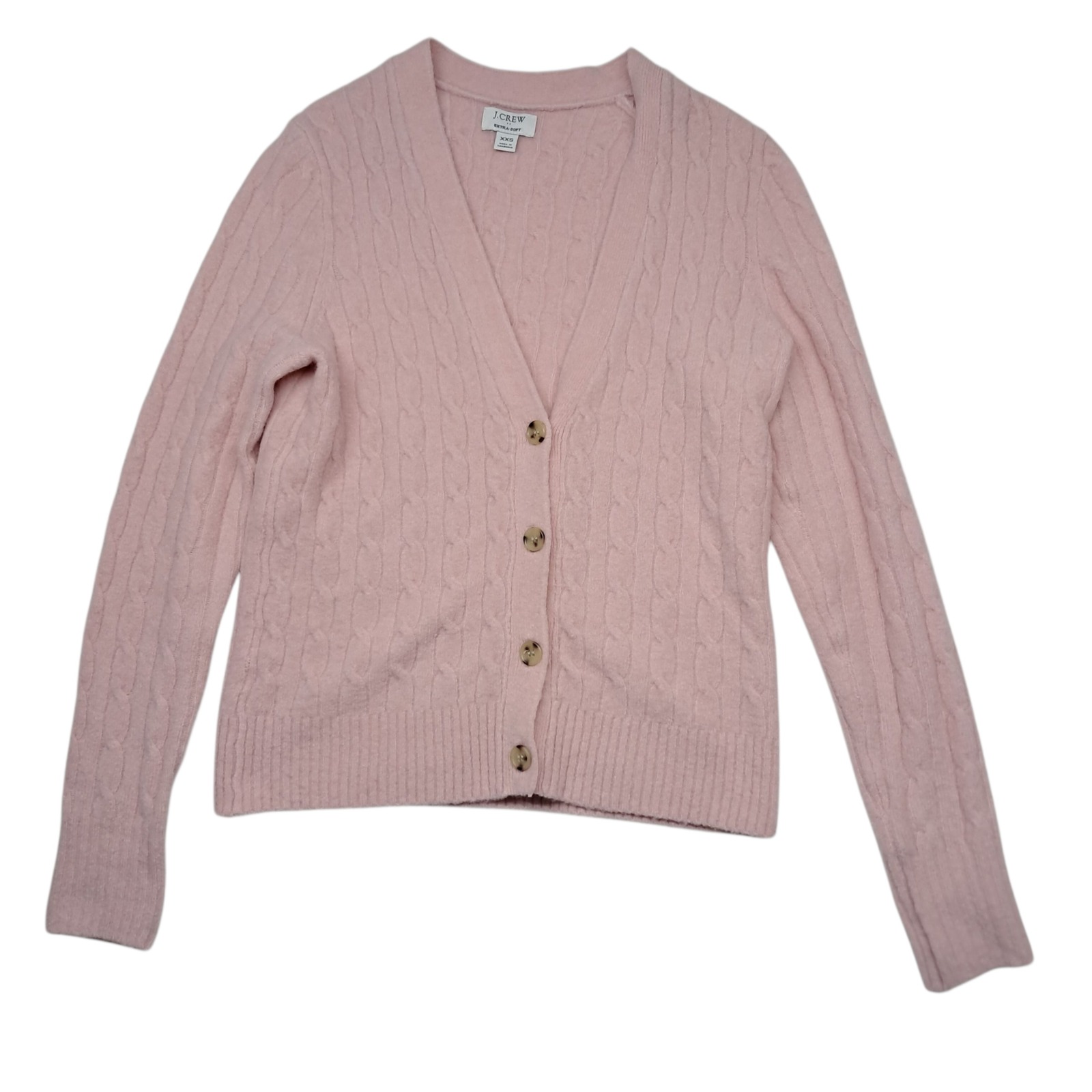 J. Crew Factory Cable Knit Cardigan Sweater Womens Xxs Pink Extra Soft Yarn Prep